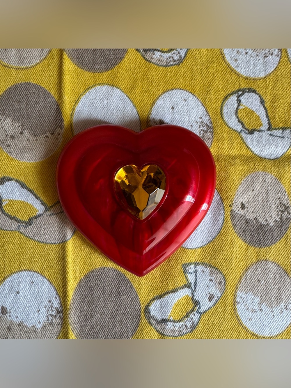 Vintage Rich Corly red heart shaped mirror compact with yellow gemstone